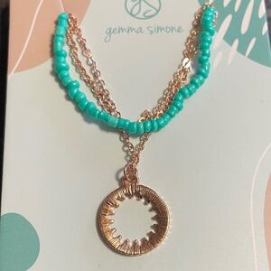 Gemma Simone Rose Gold/Aqua Beaded Lariat Necklace